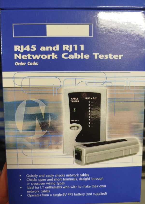 TESTEADOR DE RED RJ45 A RJ11 CAJA AZUL