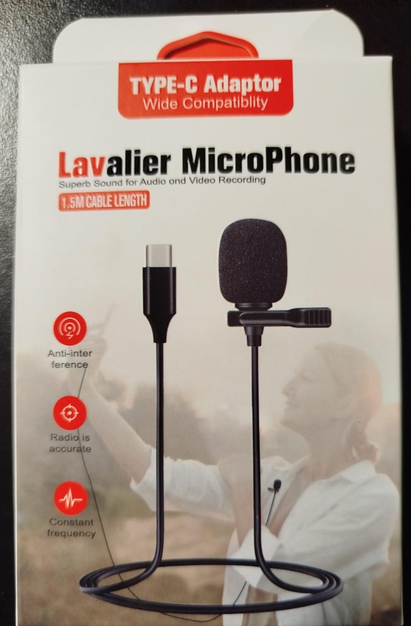MICROFONO SOLAPERO CON CABLE A CELULAR TIPO C CAJA BLANCA