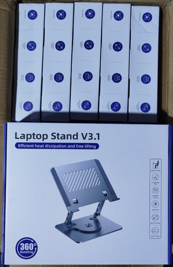 SOPORTE PARA LAPTOP PLATEADO GIRATORIO V3.1 CAJA AZUL TV-210