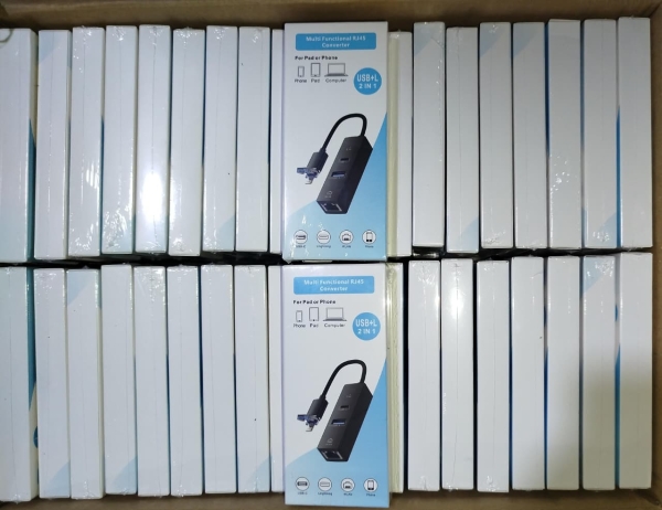 HUB 2 ENTRADAS USB Y IPHONE FE-373 CAJA CELESTE  2EN1