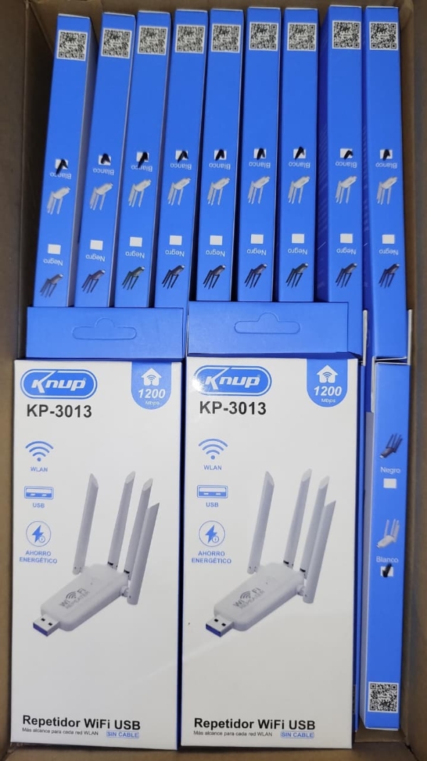REPETIDOR WIFI USB 4 ANTENAS KP-3013 KNUP 1200MBPS CAJA CELESTE
