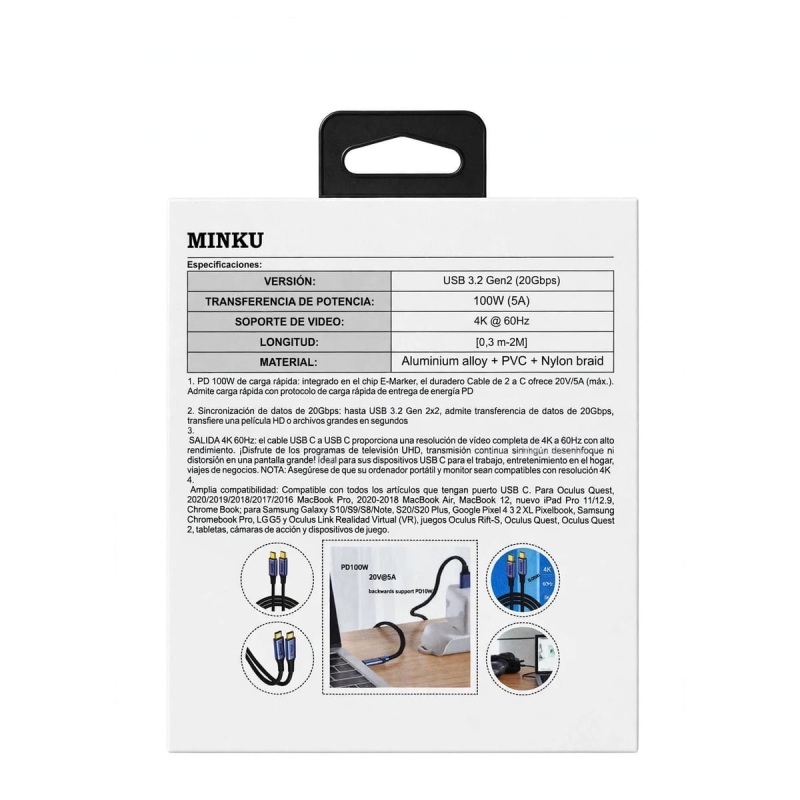 CABLE TIPO C A TIPO C EN MALLA 2MT MINKU AWX-048