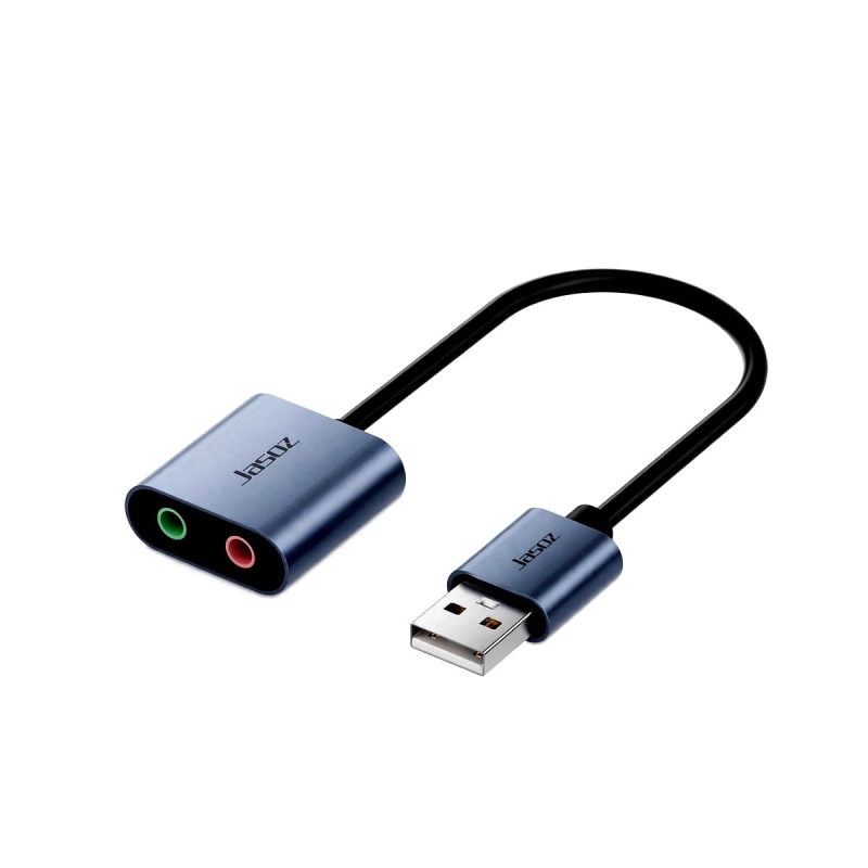 TARJETA DE SONIDO EXTERNA USB DE DOBLE PUERTO G142 CHIP HS-100B NIQUELADO ALEACION DE ALUMINIO GRIS CIELO PROFUNDO JASOZ.