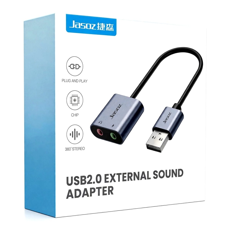 TARJETA DE SONIDO EXTERNA USB DE DOBLE PUERTO G142 CHIP HS-100B NIQUELADO ALEACION DE ALUMINIO GRIS CIELO PROFUNDO JASOZ.