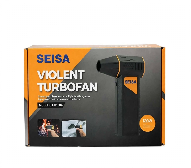 SOPLADOR TURBO INALÁMBRICO SEISA VIOLENT TURBOFAN 120W GJ-H1004 - MINI SOPLADOR POTENTE NARANJA - MOTOR BRUSHLESS - PARA AUTO PARRILLA LIMPIEZA INFLAR