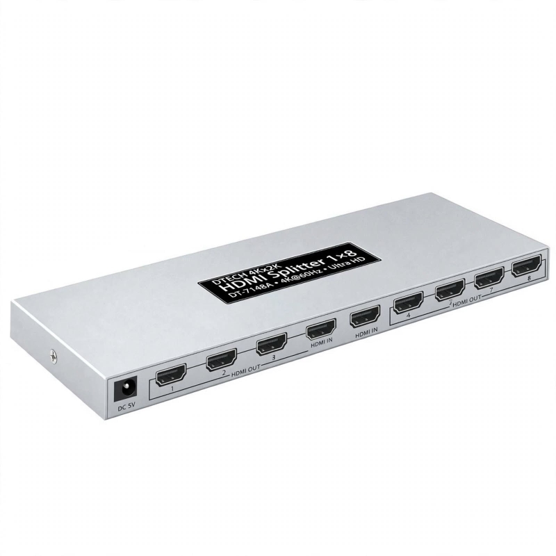 SPLITTER DIVISOR HDMI 1X8 DTECH DT-7148A 4K 2K 3D CEC HDCP 1.4 3.4GBPS 1080P 8 PUERTOS SALIDA METAL 15M