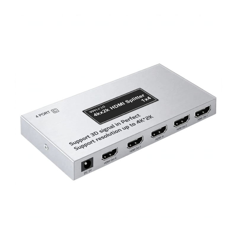 DIVISOR HDMI 1 EN 4 SALIDA SPLITTER DTECH DT-7144A 4K 2K 3D 3.4GBPS 1080P CARCASA METAL