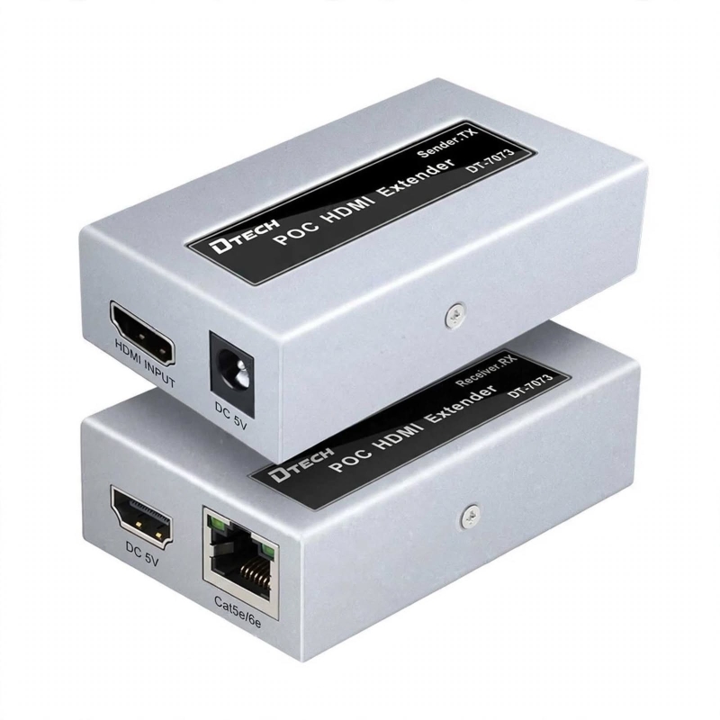 EXTENSOR DE SEÑAL HDMI A RJ45 LAN DTECH DT-7073 POC HDMI EXTENDER 50 METROS CAT5E CAT6 1080P 60HZ