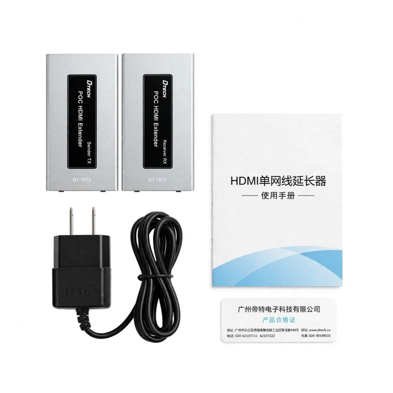 EXTENSOR DE SEÑAL HDMI A RJ45 LAN DTECH DT-7073 POC HDMI EXTENDER 50 METROS CAT5E CAT6 1080P 60HZ