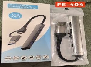 ADAPTADOR HUB USB + TIPO C 4P CAJA CELESTE FE-404