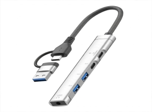 ADAPTADOR HUB USB + TIPO C 4P CAJA CELESTE FE-404