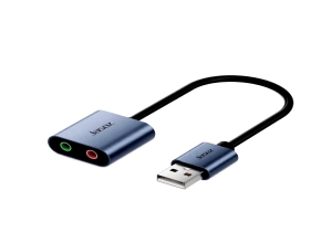 TARJETA DE SONIDO EXTERNA USB DE DOBLE PUERTO G142 CHIP HS-100B NIQUELADO ALEACION DE ALUMINIO GRIS CIELO PROFUNDO JASOZ.