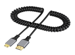 CABLE MINI HDMI A HDMI RESORTE ESPIRAL 0.5M A 2.4M FE-470 - 4K 3D MACHO A MACHO - EXTENSIBLE RETRÁCTIL - PARA LAPTOP MACBOOK TABLET PROYECTOR TV MONIT