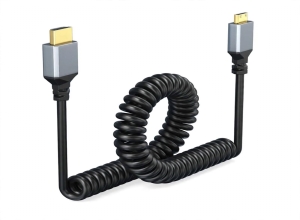CABLE MICRO HDMI A HDMI RESORTE ESPIRAL FE-421 - 4K @60HZ 0.5M A 2M - 1080P 3D - PARA CÁMARA GOPRO VIDEOCÁMARA - TPU CHAPADO ORO - MINKU
