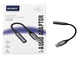 ADAPTADOR AUDIO REGRSI RE-ZJ22 USB-C TO 3.5MM AUDIO ADAPTOR TIPO C A JACK 3.5MM PLUG PLAY 4.3G TRENZADO