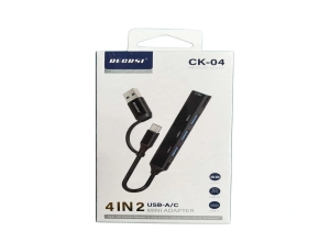 HUB DOBLE ENTRADA USB + TIPO C 4 PUERTOS 3.0 METAL REGRSI CK-04