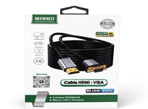 CABLE HDMI A VGA MINKU 2M HDMI MACHO A VGA MACHO 1080P 60HZ 4K UHD CONECTOR DORADO 2 METROS
