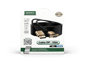 CABLE DP A VGA MINKU 2M DISPLAYPORT A VGA 1080P 60HZ 4K CONECTOR DORADO PREMIUM 2 METROS